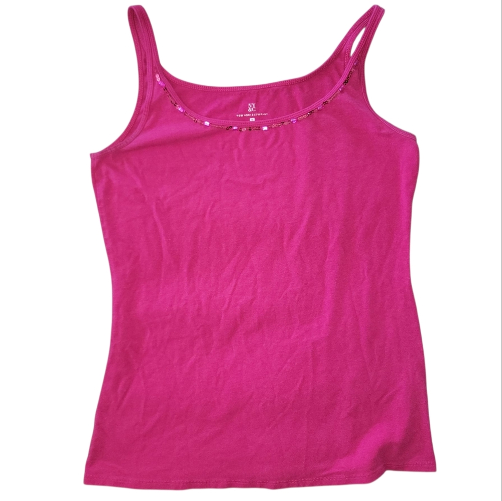 New York & Company | Pink/Fuchsia Tank Top Bejeweled Collar Womens Medium